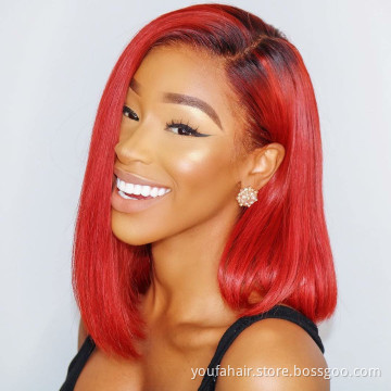 Peruvian Virgin Human Hair Bone Straight Bob Short 8 Inch Ombre Colored Wigs Pink Red Blonde Purple 13x4 HD Lace Front Wigs